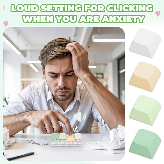 Keyboard Fidget Toy for Adults 2 PCS Slient & Clicky Fidget Keyboard Keychain Clicker Sensory Toys for Anxiety Stress Relief (Pink&Green, 2P-4 in 1)