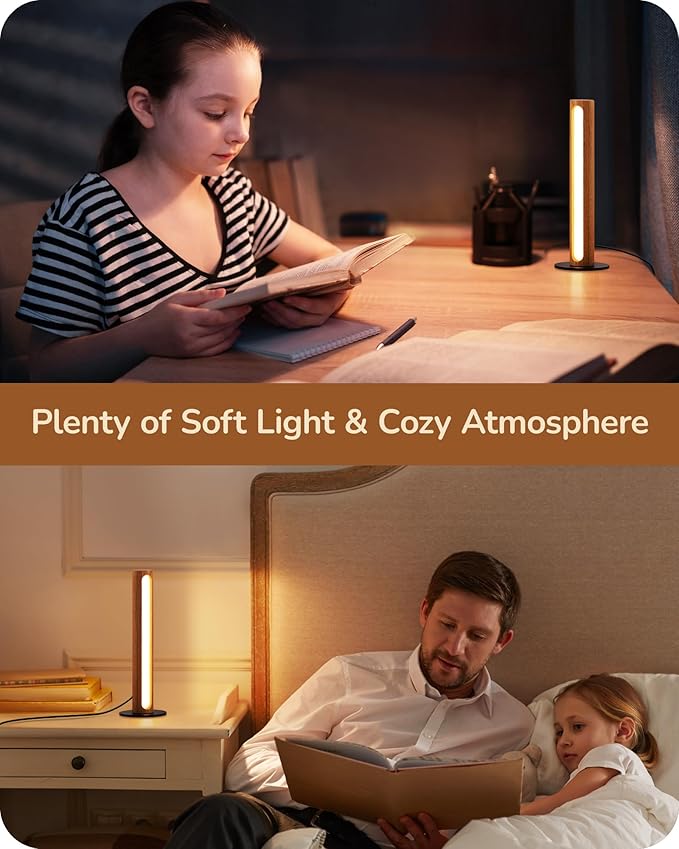 EDISHINE LED Table Lamp, Small Bedside Lamp with 3 Color Temperature & Stepless Dimmable, Memory Function, One-Step Installation, Touch Control Wooden Nightstand Lamp for Living Room, Bedroom