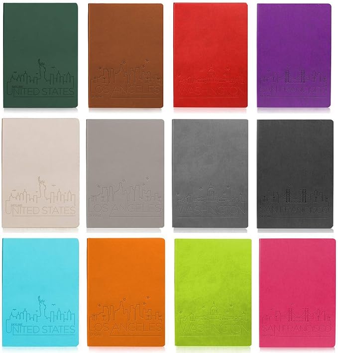 SINOBAND Colorful PU Leather Notebook, Travel Journal Set, Writing Diary Subject Notebooks Journals for Traveler, Kids, Students and Office, Lined Paper, 128 Pages, Pack of 4, Random Colors