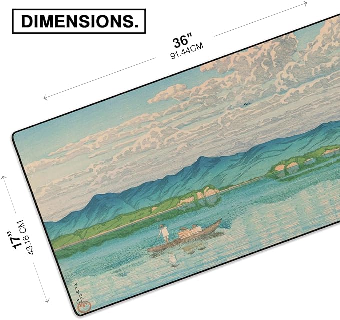 MPCO. Ukiyo-E Large Gaming Desk Pad - 36" x 17" Aeroglyde Fabric Lake Hamana Desk Mats - Washable, Smooth Glide for Precision Gaming & Work