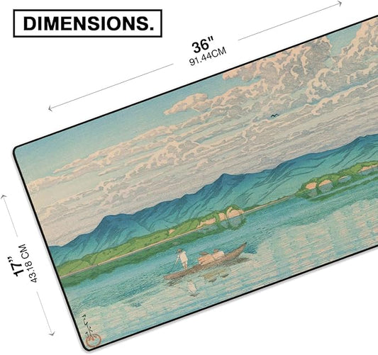 MPCO. Ukiyo-E Large Gaming Desk Pad - 36" x 17" Aeroglyde Fabric Lake Hamana Desk Mats - Washable, Smooth Glide for Precision Gaming & Work
