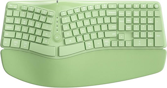 Bow Split Ergonomic Keyboard Wireless with Cushioned Wrist & Palm Rest, Wireless 2.4G/Bluetooth/Wired USB-C, Comfortable Natural Typing, Compatible with Windows/Mac/PC/Laptop, Matcha Green