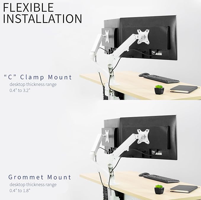 VIVO Aluminum Articulating Dual Monitor Arm for 17 to 27 inch Screens, Desk Mount Tension Spring Monitor Stand for 2 Screens, White, STAND-V102OW