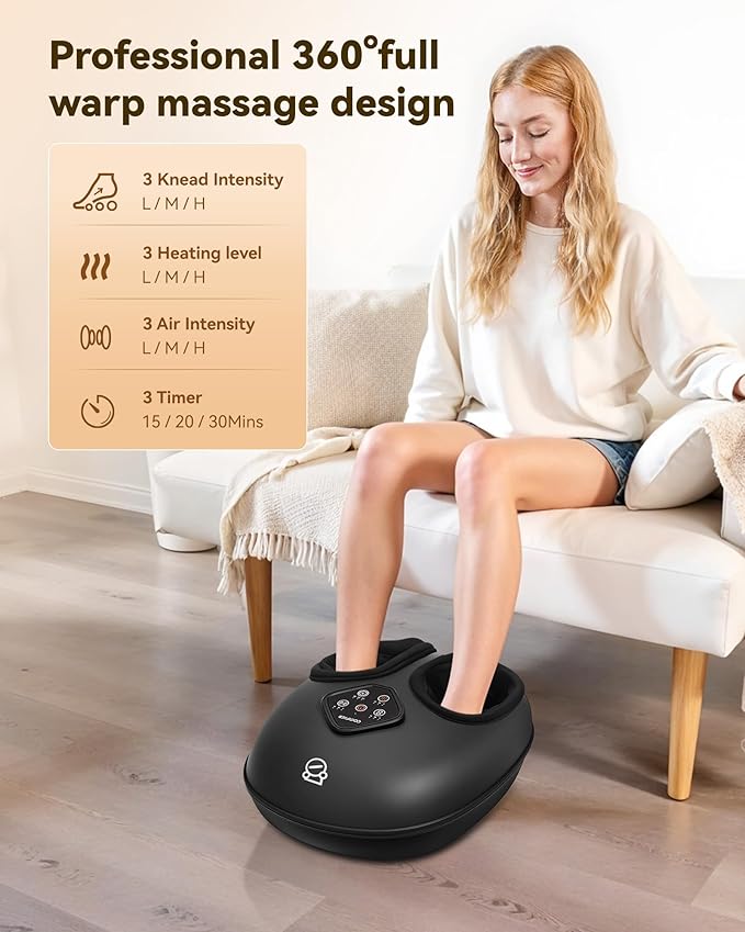 COMFIER 2025 Shiatsu Foot Massager with Heat,Compression,Kneading &Rolling,Foot Massager for Neuropathy,Plantar Fasciitis,Upgraded for Larger Feet Machine(Size 14),Home or Office, Gift for Women/Men
