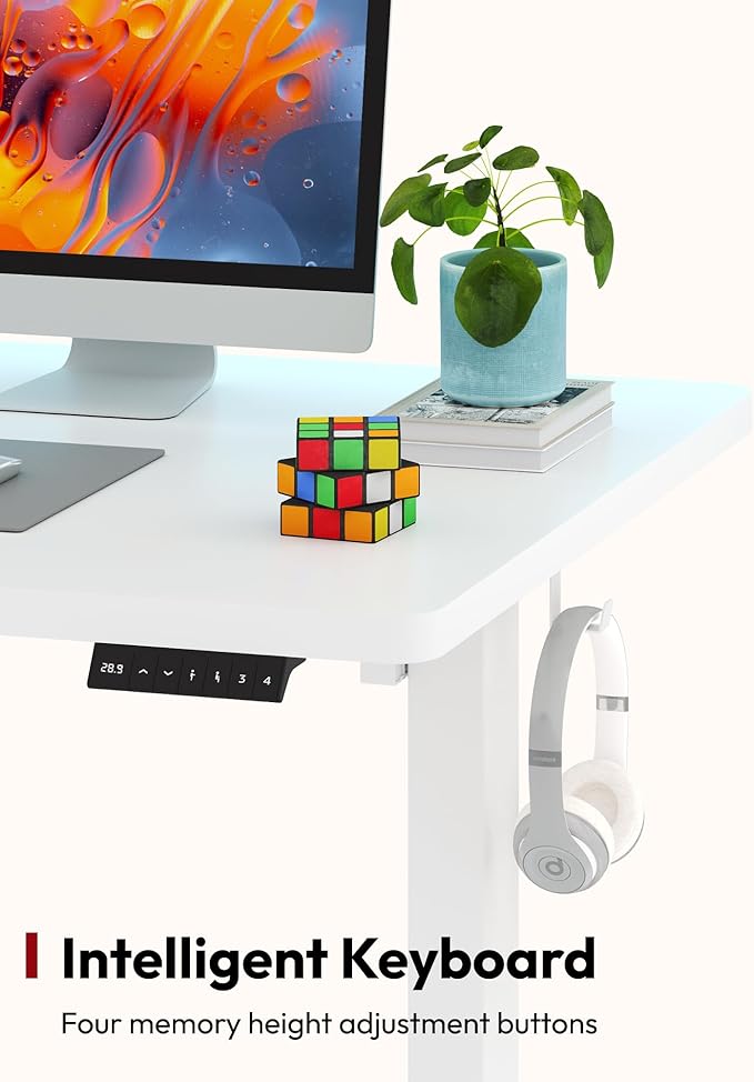 SANODESK Electric Standing Desk 79 x 32 Inches Height Adjustable Stand Up w/6-Button Controller Ergonomic Computer Desk with Splice Board for Home Office, White Frame + White Tabletop