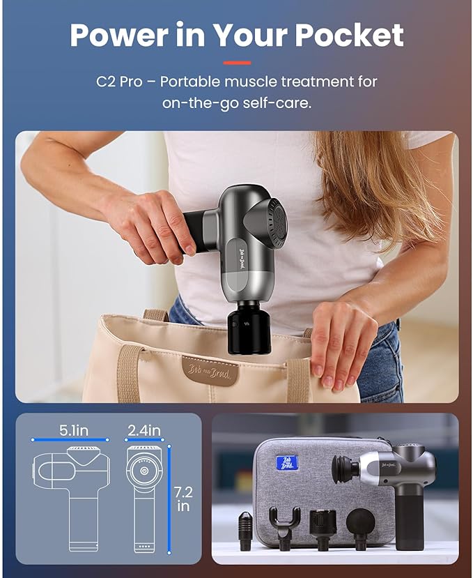 BOB AND BRAD C2 Pro Massage Gun with Heat and Cold Therapy, Mini Massager Gun Deep Tissue, Heated Professional Electric Back Massager for Athletes, Handheld Massager