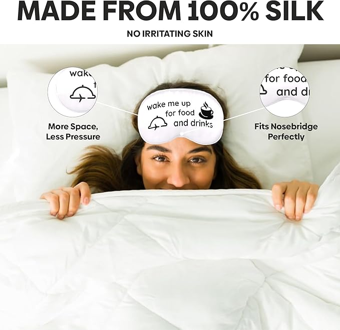 VITYA White Do Not Disturb/Wake Me Up Double-Sided Silk Sleep Mask for Women/Men | Sleep Mask Light Blocking | Soft Breathable Sleep Eye Mask for Traveling on Airplane | Eye Mask with Elastic Strap