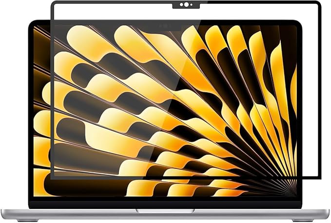 Removable Tempered Glass Screen Protector for 2023-2025 Apple Macbook Air 15.3 Inch M2/M3/M4 Chip, 9H Hardness, No Bubbles or Lines, Anti-Scratch, Anti-Fingerprint, Clear