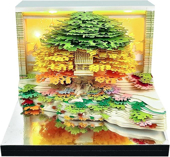 3D Timepiece Calendar 2026 Paper Art Memo Pad with LED Light – Tear-Away Desk Calendar for Record, Planner & Habit Tracker, Bookmark, Gift & Decorative Office Decor