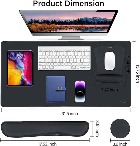 MOSISO Keyboard Mouse Pad Set, Large Gaming Mousepad&Keyboard Wrist Rest&Mouse Wrist Rest&Coaster, Ergonomic Non-Slip Mousepad&Easy Typing Cushion with Memory Foam for Home Office, Slate Gray