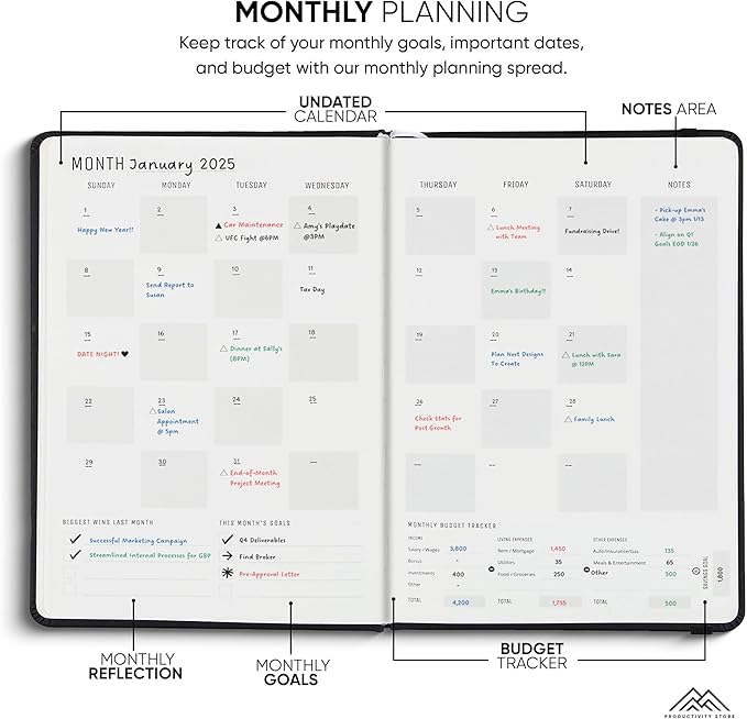 Undated, 2025 Planner, 8.5" x 11" - The #1 Productivity Planner to Achieve Your 2025 Goals - Planner 2025-2026 by PRODUCTIVITY STORE (A4, BLACK)