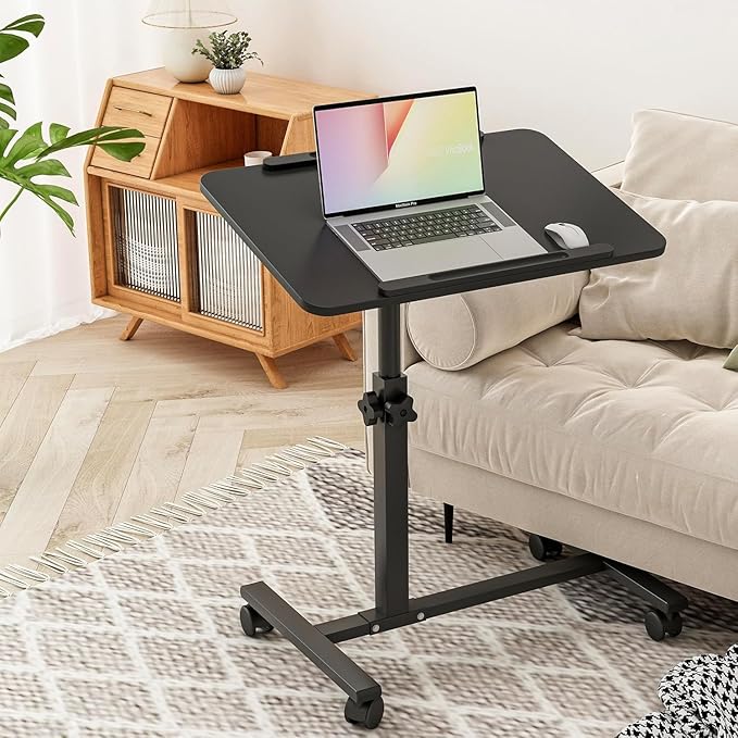 Laptop Table Mobile Adjustable Height Portable Desk Notebook Swivel PC Computer Rolling Desk with Wheels, Laptop Stand for Couch Bedside Hospital Bed Table