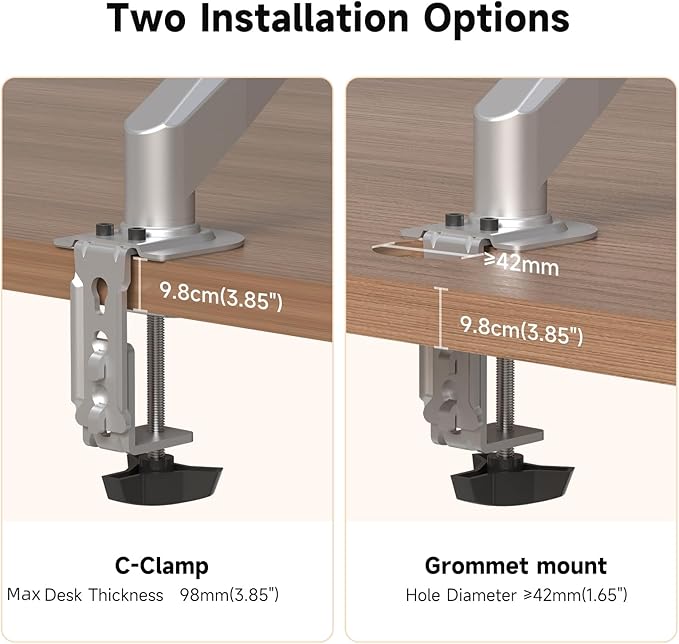 Suptek Single Monitor Mount Stand,Gas Spring Monitor Arm Desk Mount Fully Adjustable for 17 20 22 23 24 26 27 inch Monitors Weight Capacity up to 13.2 lbs (Silver)