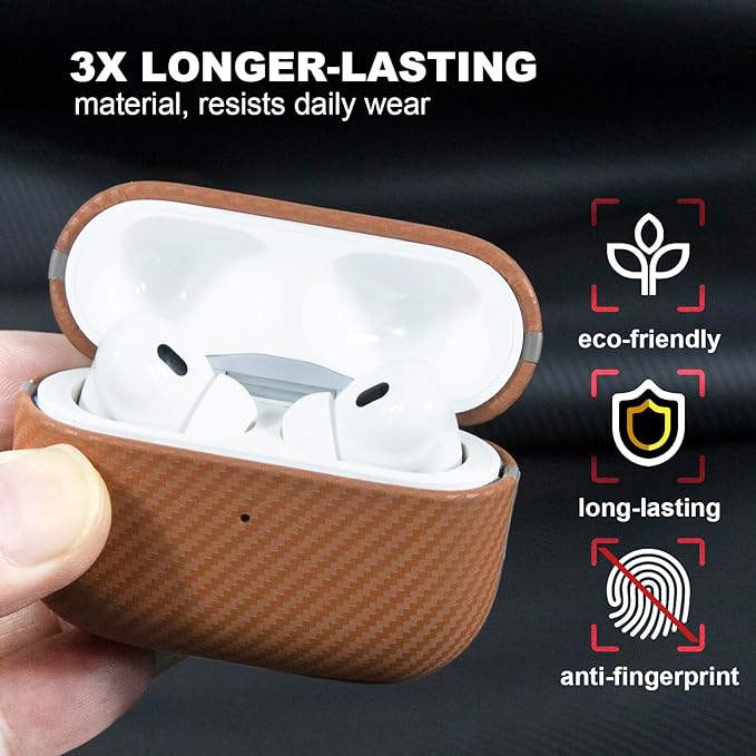 for AirPod Pro 2 Case, Luxury Modern Striped Carbon Fiber Kevlar Leather Earphones Case Cover Compatible with AirPods Pro 2 (2nd Generation) (Brown, for AirPods Pro 2)