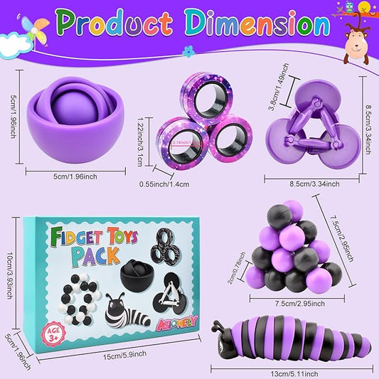 Fidget Toys Kids Pack, Autism Sensory Toys Set for Adults, Fidget Spinner Slug Magnetic Rings, Cool Gadget for Men Boys Teens ADHD Stress Relief Desk Toy Gift Idea