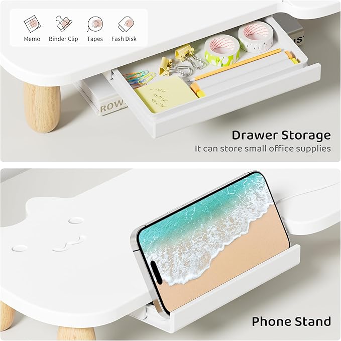 Monitor Stand Riser,Cat-Shaped Sturdy Wood Computer Monitor Stand, Monitor Stand Riser, Multi-Purpose Desktop Organizer Riser for Computer,Laptop,Printer,TV,White