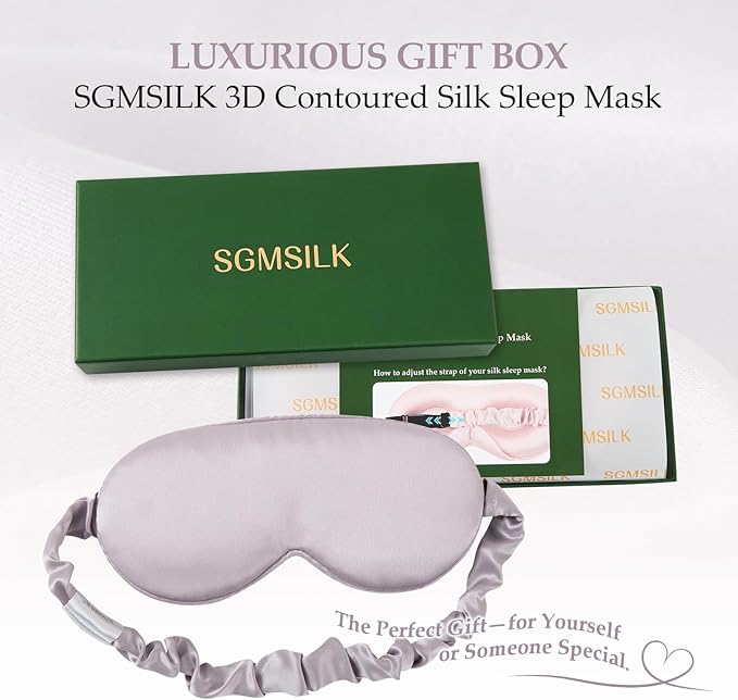 100% Mulberry Silk Sleep Mask for Unisex, 22 Momme 3D Silk Contoured Eye Mask, Breathable Light Blocking Blindfold with Adjustable Strap, Blackout Eye Cover for Travel, Dusty Purple