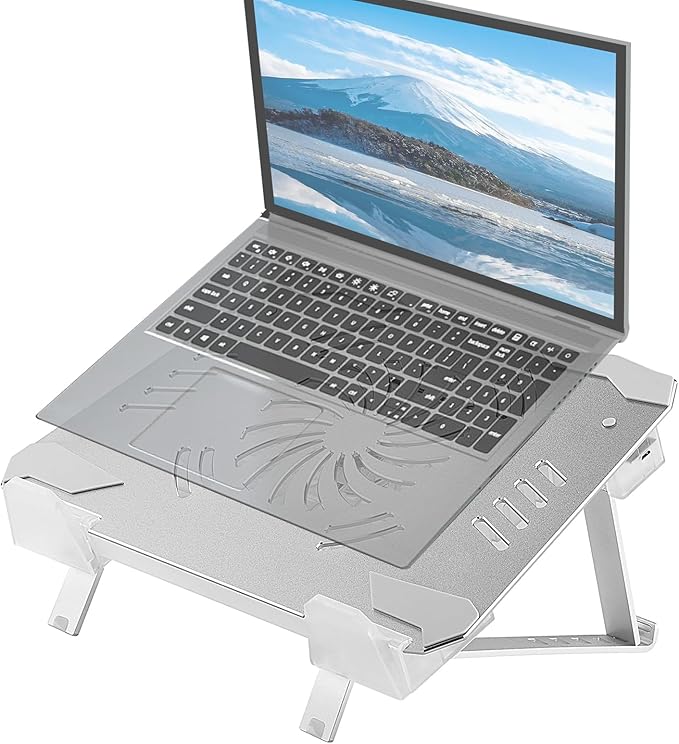 Laptop Cooler LED Light Laptop Stand with fan2 USB Ports, for 14-17inch laptops, Height StandErgonomically Gaming Laptop Cooling pad ，Silver-3