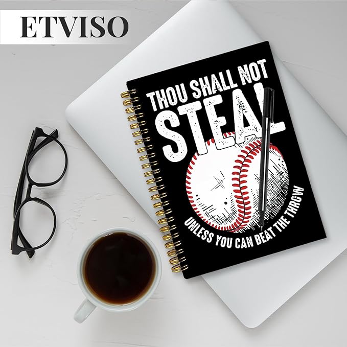 Funny Baseball Notebook, Baseball Coach Gifts Notebooks for Note Taking, Gifts for Baseballs Lovers Journal, Thou Shall Not Steal Retro Baseballs Journals for Writing, 5.5x8.3 Inch