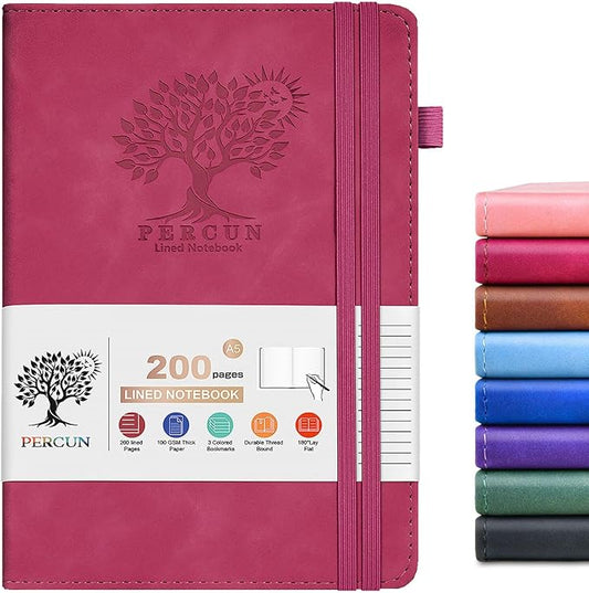 Lined Journal Notebook for Men & Women,200 Pages A5 Hardcover Leather Notebook (5.9"x8.5"), Travel Journal for Work, School, Business Writing, Note Taking, Notepad Diary (Burgundy)