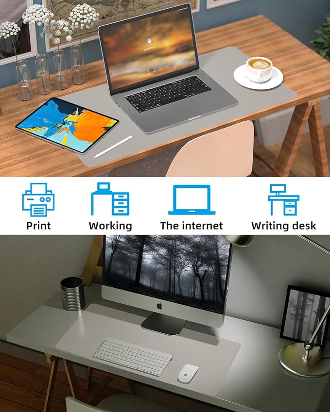 Leather Desk Protector, Laptop Mat - Non-Slip PU, Waterproof Writing Pad for Office/Home (31.5"x15.7", Light Grey)