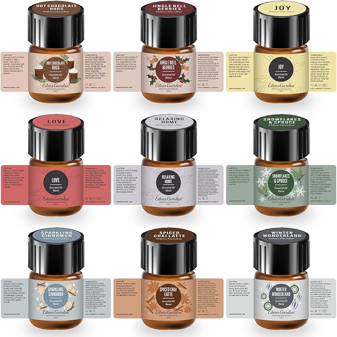 Edens Garden Christmas Essential Oils 18 Set – 100% Pure Therapeutic Grade, Aromatherapy Scents For Diffusers & Home – Natural & Fragrance Oil-Free, Festive Autumn & Winter Collection, .92 ml/ 18 Pack
