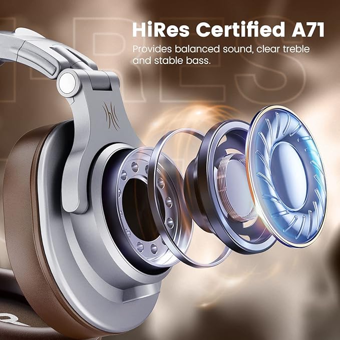 OneOdio A71 Hi-Res Studio Recording Headphones - Wired Over Ear Headphones with SharePort, Monitoring Mixing Foldable Headset with Stereo Sound, 3.5/6.35MM Jack for PC Computer DJ Guitar-Silver