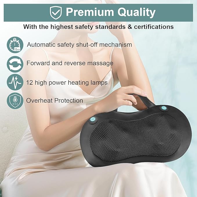 White Elephant Gifts for Adults,Christmas Gifts for Women Men,Shiatsu Neck Back Massager for Pain Relief Deep Tissue,Back Massager Deep Tissue Kneading with Heat,3D Electric Pillow(Black)