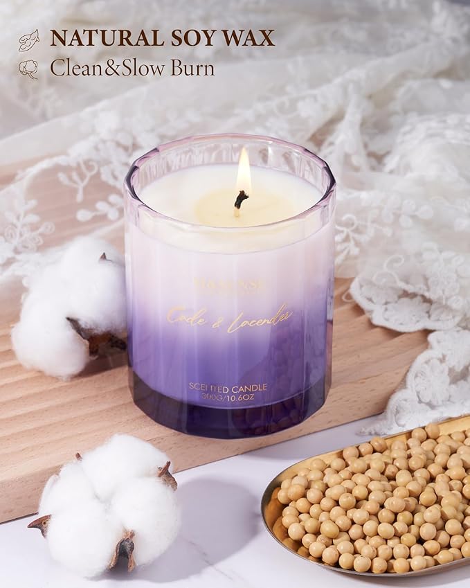 M&SENSE Cade Lavender Scented Aromatherapy Candle for Stress Relief, 10.6oz 60 Hour Burn Time Natural Soy Candles for Home Long Lasting Highly Scented Luxury Gifts