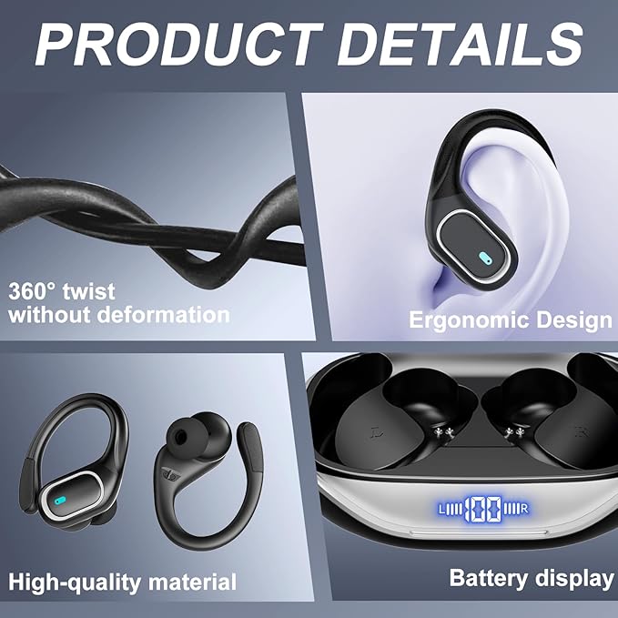 AI Translation Earbuds Real Time 164 Languages Translator Earbuds Noise Cancelling, Open Ear Wireless Earphones, Bluetooth 5.4 Headphones, Translating Device for Travel Business Study, Grey