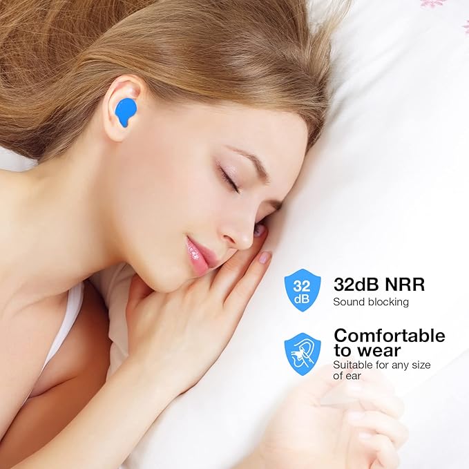 Frienda 21 Pairs Ear Plugs for Sleeping Reusable Moldable Silicone Earplugs Soft Noise Cancelling Earplugs Sound Blocking Ear Plugs with Case for Swimming Concert 32dB NRR (Blue, Orange, Rose Red)