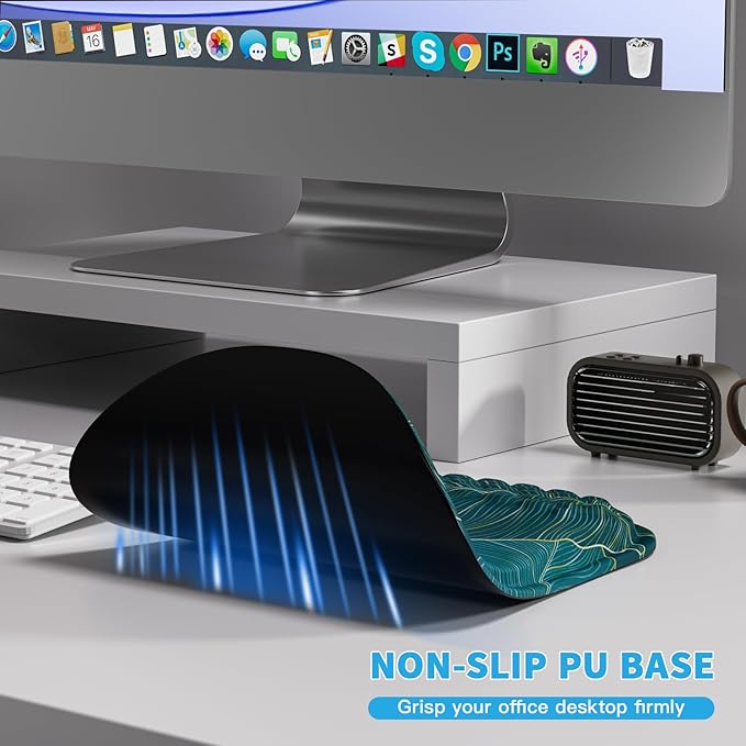 Mouse Pad with Wrist Rest, Ergonomic Mousepads with Wrist Support, Soft Lycra Fabric Memory Foam Office Desk Accessories for Comfort/Pain Relief/PC Gaming/Computer/Laptop (Green Leaves)