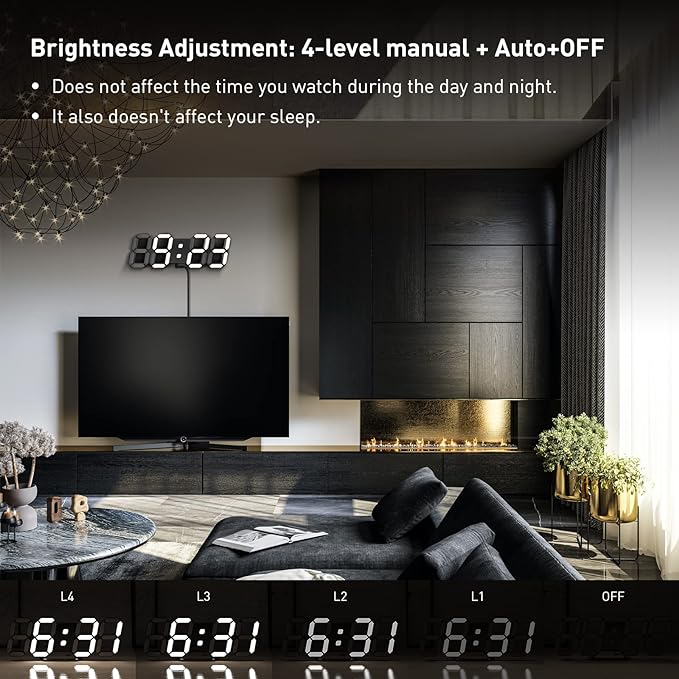EDUP HOME 3D LED Clock Desk Alarm Clock Wall Clock with Remote Control, 9.7" LED Electronic Clocks, Snooze Model, Temperature, Night Light Auto/Custom Brightness