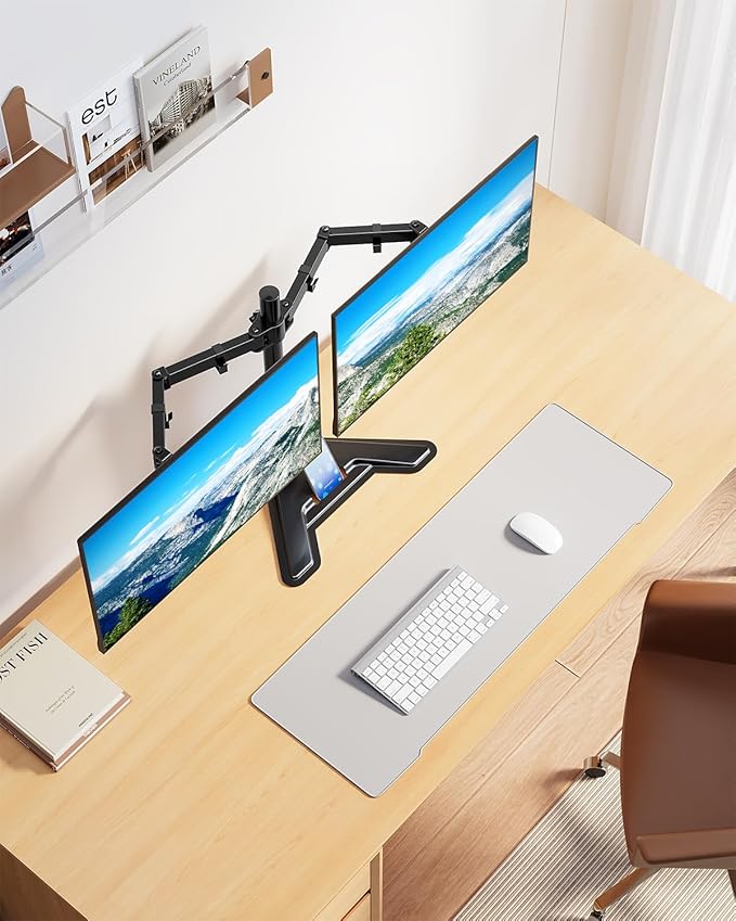 MOUNTUP Dual Monitor Stand - Freestanding & Height Adjustable Monitor Desk Mount, Steady VESA Mount Holds Max 17.6 lbs, Computer Monitor Stand for 2 Screens up to 27 inches, MU1002