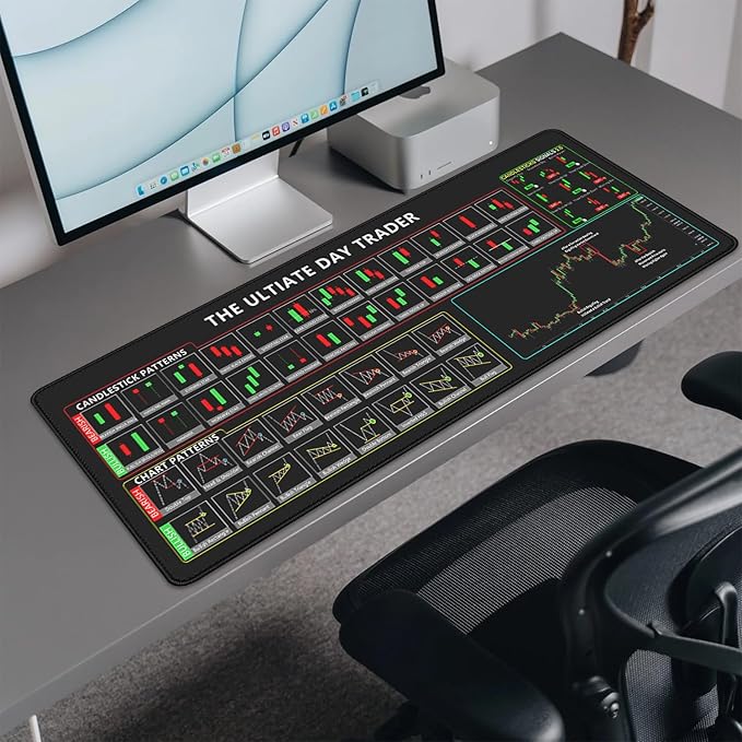 Stock Market Invest Day Trader Trading Mouse Pad Chart Patterns Cheat Sheet,Large Computer Mouse Pad Desk Pad with Stitched Edges Desk Mat Accessories 31.5x11.8 Inch