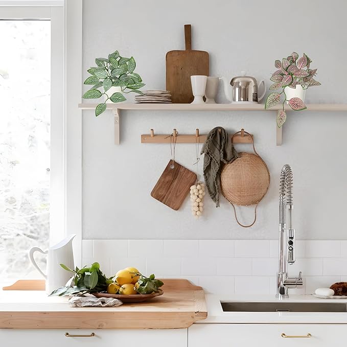 Hollyone Fake Plants 6 Pack Artificial Plants Indoor Faux Plant with White Plastic Pot Small Fake Potted Plant for Home Aesthetic Living Room Bathroom Desk Shelf Office Decor