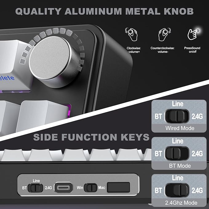 CHICHEN M75 Wireless Mechanical Gaming Keyboard, 75% Layout, Hot-Swappable, RGB Backlit, PBT Keycaps,tri-Mode Connection with Bluetooth 5.0, 2.4GHz Wireless, and USB-C, White & Black