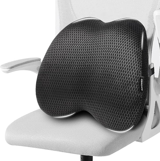 Lumbar Support Pillow Office Chair Car Back Pillow, Ergonomic Lower Back Pain Relief Breathable Air Fiber Cushion for Long Sitting Worker Driver & Handicapped, Adjustable Strap (Dark Grey)