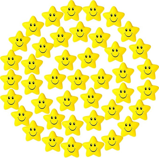 Kasyat 48 Pieces Star Stress Balls Bulk for Kids Mini Smile Face Stress Balls Relief Toys for School Carnival Reward Student Prizes Party Favors Hand Exercise(Yellow)