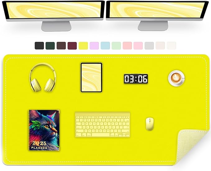Large Desk Pad, 47.2" x 17" PU Leather Desk Mat for Desktop, Non-Slip Office Desk Mat for Desk, Desk Blotter Pad, Waterproof Computer Pad for Desk, Keyboard Mats for Home & Office (Lemon Yellow)