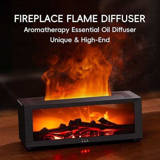 Essential Oil Diffuser, 7 Colors Fireplace Fire Flame Aromatherapy Diffuser, 150ml Ultrasonic Humidifier, Scent Aroma Diffuser with Remote Control & Timer for Home,Bedroom,Office,Yoga (Black)