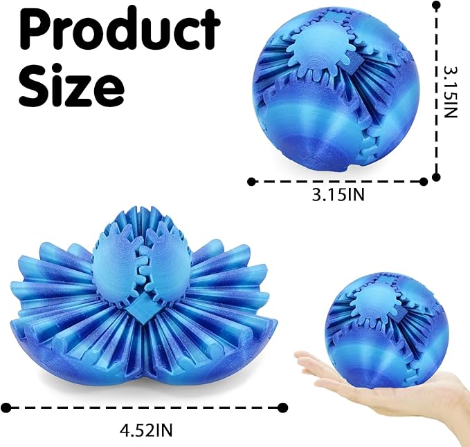 Gear Ball 3D Printed Cube Fidget Toy,Gear Sphere Fidget Toys,Sensory Toys for Stress and Anxiety Relief, Desk Toy Fidget Spinners,Stocking Stuffers for Adults & Kids Gift (Aurora Blue, 3.1 Inch)