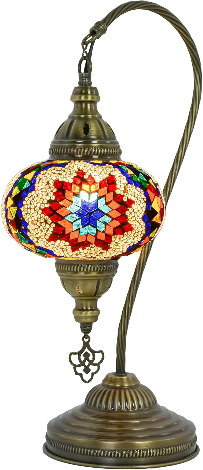 mozaist Turkish Moroccan Gooseneck Table Lamp, Mosaic Stained Glass Bedside Decor, Multicolor Swan Neck Rustic Handmade Home Decorative Light with E12 Socket & US Plug (Mix Star)