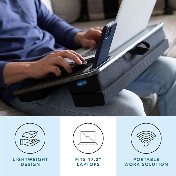 LAPGEAR Extra Large Adjustable Lap Desk with Gel Wrist Rest, Mouse Pad, Phone Holder, Device Ledge, and Booster Cushion - White Marble - Fits up to 17.3 Inch Laptops - Style No. 88101