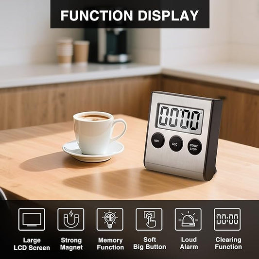 Digital Kitchen Timers for Cooking Strong Magnetic Stainless Steel Countdown Timer for Baking Exercise Office Classroom-1PACK