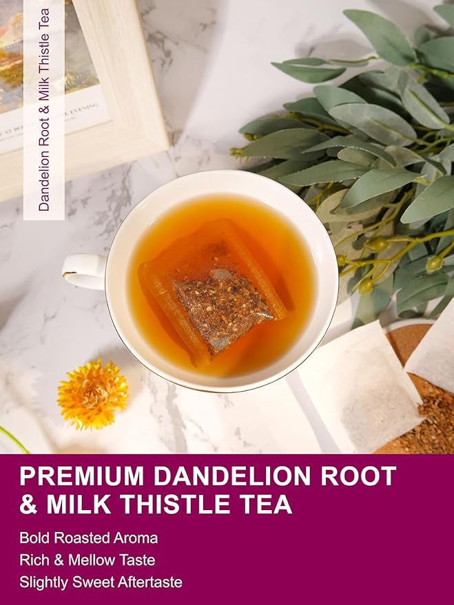 TeeLux Roasted Dandelion Root Tea with Milk Thistle, Smooth & Mellow Flavor, Rich Roasted Aroma, Caffeine Free, 100 Count