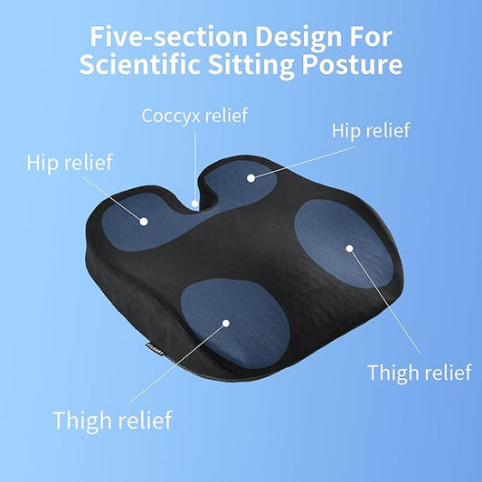 Seat Cushion for Office Chair, Gel & Memory Foam Chair Cushion, Sciatica & Coccyx Pain Relief Cushion for Long Sitting Office Workers, Car Drivers