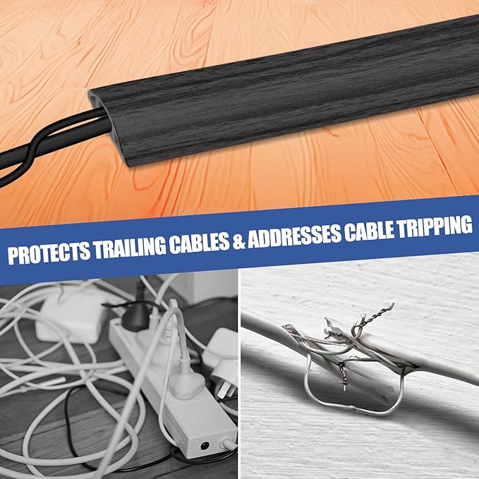 Floor Cord Cover Self Adhesive Cord Hider,10FT Cable Management, Extension Strip Protector for Wires, Prevent Cable Trips for Offices, Gyms, Exhibitions Cavity:0.39"(W) x 0.27"(H) Wooddarkblack