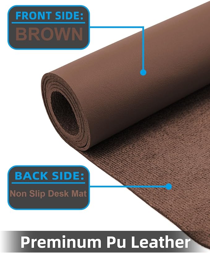 Non-Slip Desk mat,PULeather Desk Pad Protector, Office Desk Mat, Large Mouse Pad,Desk Blotter, Laptop Desk Pad, Waterproof Desk Writing Pad for Office and Home (Brown, 40" x 17")