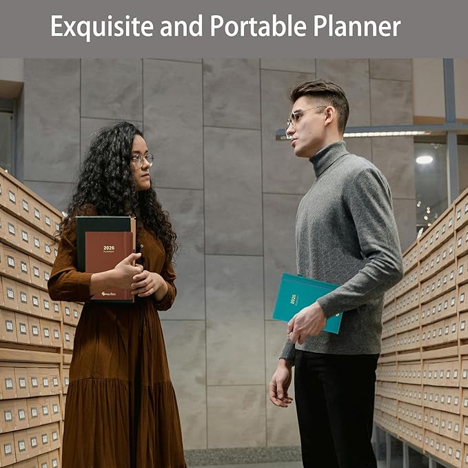 Daily Planner 2026 / Appointment Book, One Page Per Day, Jan - Dec 2026, Annual Daily Monthly Calendar Planner with Hourly Schedule and Monthly Tabs, 5.7" x 8.3" Agenda (Brown)